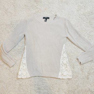 ˚˖𓍢ִ໋🌷͙֒Forever 21 Fairycore Cutout White Lace Trim Sides Knit Beige Sweater